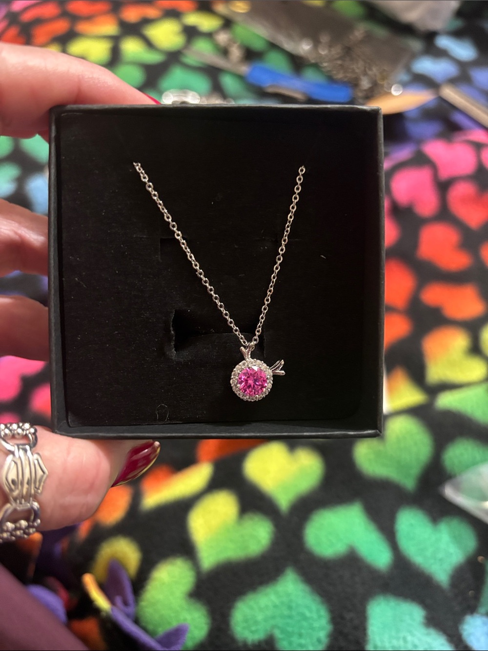 Pink Crystal Pendant Necklace - Silver Tone Women's Jewelry